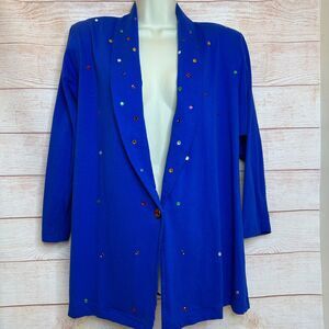 VTG Club Zodiac Royal Blue 80s Bedazzled Jeweled Power Blazer Jacket Women's OS
